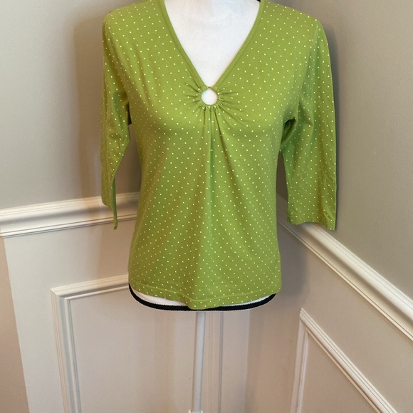 Green and White Polka Dot Top size Medium tee t-shirt - Picture 3 of 7
